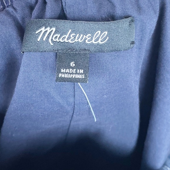 Madewell Off-the-Shoulder Bell-Sleeve Dress Navy Blue Pinstripe G3457 Size 6 - Picture 8 of 10